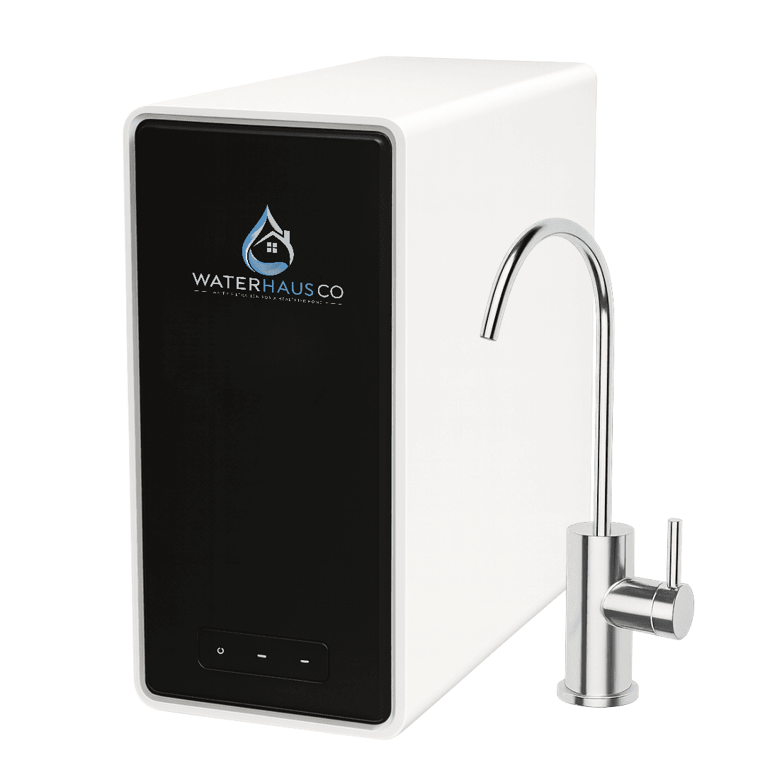 Tankless reverse osmosis unit under a sink, feeding its own drinking water faucet